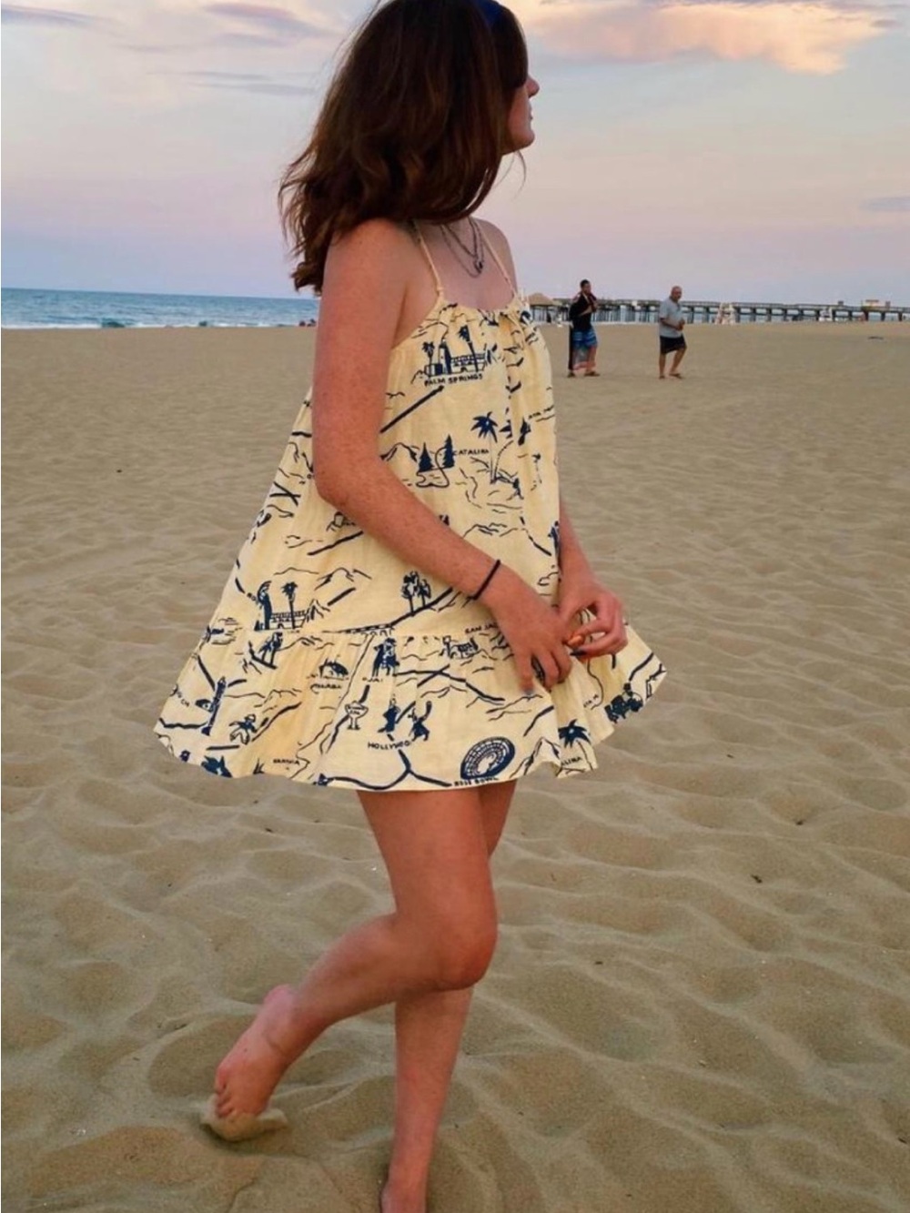 Urban outfitters Yellow and Navy Map-Print Spaghetti Strap Sundress